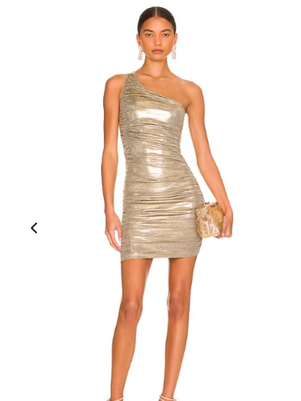 Alice + Olivia Cruz Ruched Mini Dress Gold One Shoulder Stretch Party Size 0